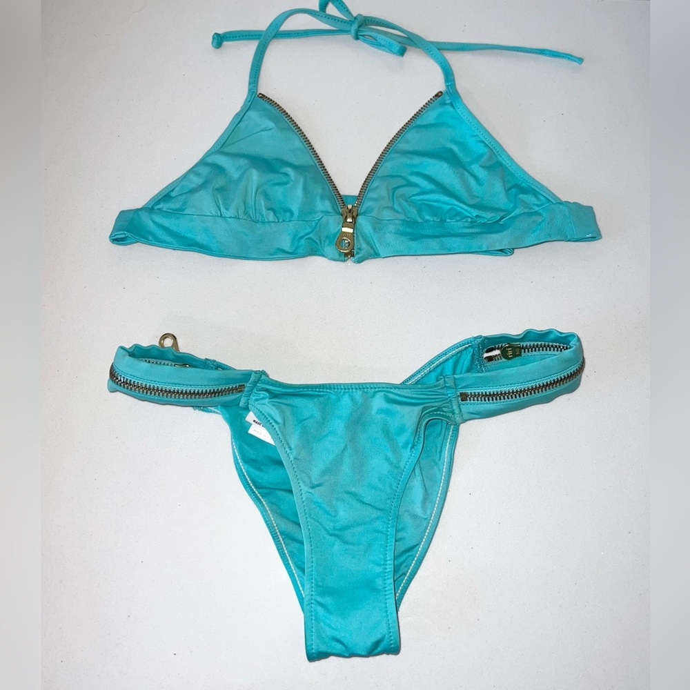 Beach Bunny Rare Zipper Triangle Top Bikini Set